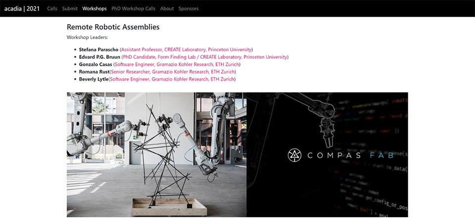 Screenshot of ACADIA Workshops website