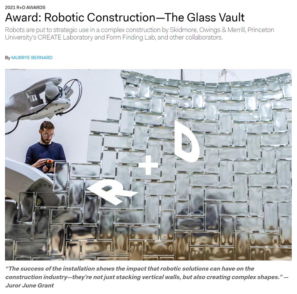 Screenshot of Architect Magazine R+D Award website announcement