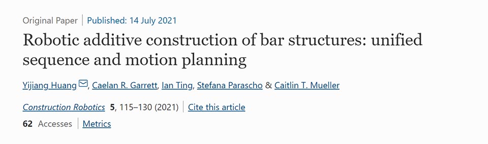 Screenshot of Construction Robotics journal article website